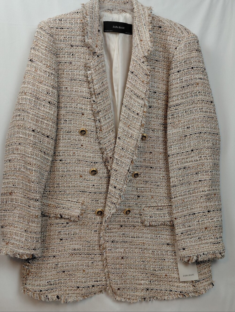 Zara Double Breasted Tweed Boucle Blazer Size XL NWT